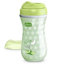 Chicco Insulated Sippy Cup 12+ Months, 9oz Glow-in-the-Dark Toddler Training Cup with Bite Resistant No-Spill Rim Spout, Double-Wall, BPA Free, Green