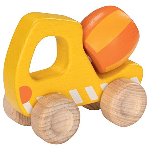 goki 55874 - Betonmischer aus Holz, Robustes Baustellenfahrzeug mit beweglichen Reifen, flexibler Mischer, leicht zu greifen, fördert die Motorik der Kinder, 13cm x 6cm x 10cm, ab 2 Jahre