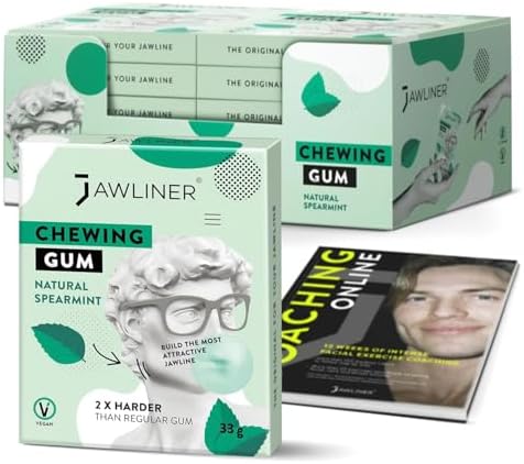 Jawliner® Hard Jawline Chewing Gum - Sugar Free Spearmint Tough Jaw Gum - Jaw Exerciser Strong Mewing Jawline Mistic Gum - 2x Harder than Regular Chewing Gum 330 Grams (120 Strips)