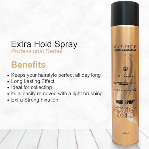 Image of Hair Pure Extra Hold Hair Spray | Quick Drying | Long Lasting Hold | No Flaking | Natural Shine | Non-Sticky | Easy Wash Off | Pro Vitamin B5 | Conditioning Formula (430ml)