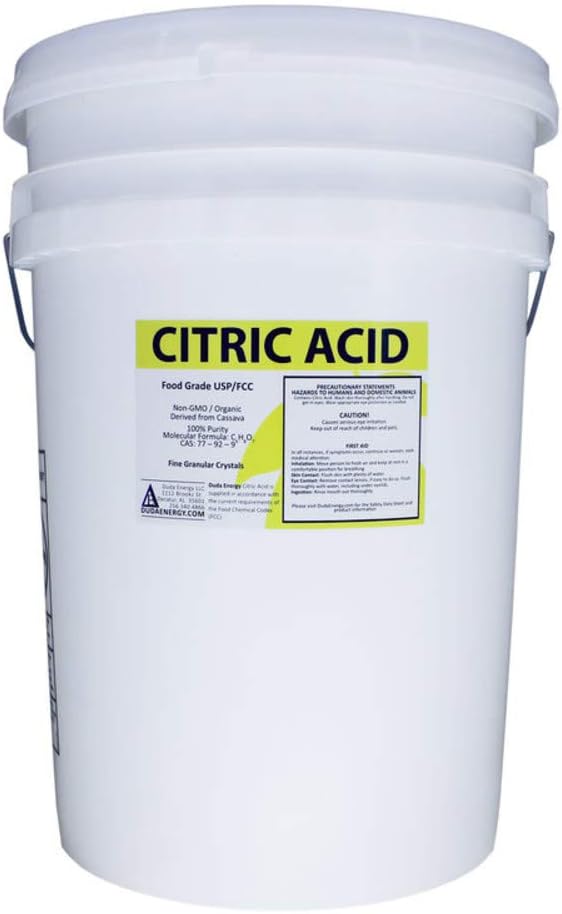 Product image of Duda Energy ca50 50 lb. Pail of Non-GMO Organic Citric Acid, Food Grade FCC/USP, Anhydrous, Pure Fine Granular