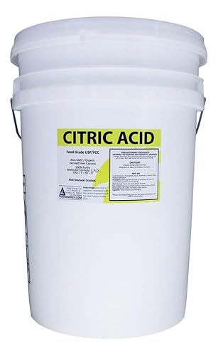 Duda Energy ca50 50 lb. Cubo de ácido cítrico orgánico sin OMG, grado alimenticio FCCUSP, anhidro, granular fino puro