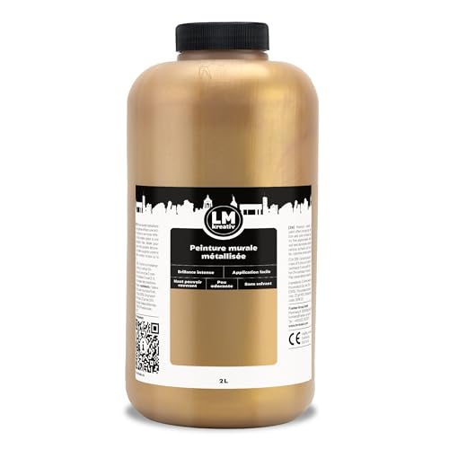 LM Peinture Murale Métallique 2L – Or antique – Éclat Métallique Époustouflant pour Intérieurs Élégants, Application Facile, À Base d'Eau, Idéale pour Projets Muraux Créatifs & DIY