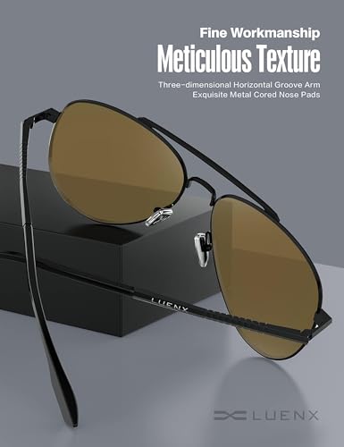 LUENX Men Aviator Sunglasses Polarized Womens Driving Shades Mirror Blue Lens Metal Black Frame Classic