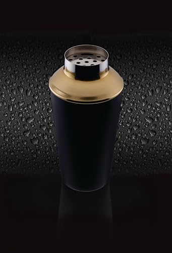 Image of Barcraft Premium Cocktail Making Kit for thinKitchen - 3-Piece Black & Gold Gift Set with 500ml Boston Shaker, Jigger & Strainer - Stainless Steel Barware, 10 x 10 x 19 cm