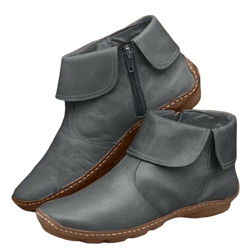Générique Bottines Pied Large Femme Bottine Femme Cuir Orthopédique Chaussures Bottines Confortable Antidérapant Chaussures Cuir Souple Vintage Flat Lacets...