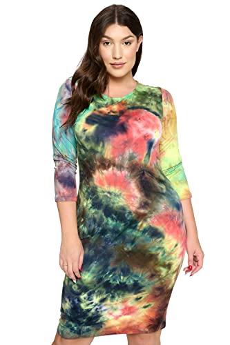 Image of ICONOFLASH Women's 3 /4 Sleeves Midi Bodycon Dress Crew Neck Fitted Dresses with Plus Size Options