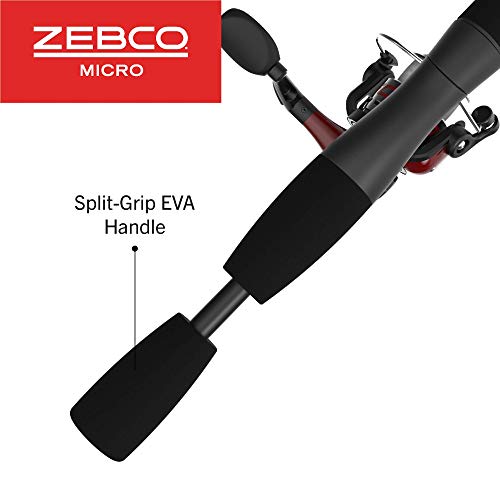 Zebco Micro Spinning Reel And Fishing Rod Combo, 5-Foot 2-Piece Fiberglass Rod, Split-Grip Eva Rod Handle, Size 05 Reel, Chrome-Plated Spool, Pre-Spooled With 4-Pound Zebco Line, Black/Red #TOP4