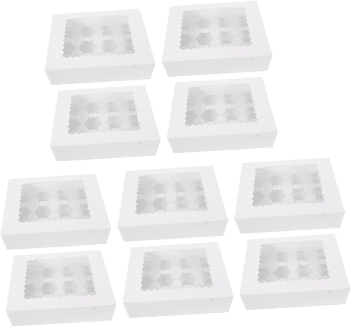 10pcs Paper Bakery Boxes with Window for Cupcakes Muffins, White Cardboard Pastry Boxes Food Storage Carrier for Dessert Packaging