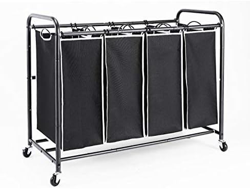 ROMOON 4 Bag Laundry Sorter Cart, Laundry Hamper Sorter with Heavy Duty Rolling Wheels for Clothes Storage, Black