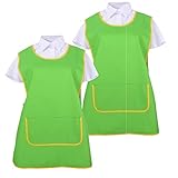 Delantal colorido en forma de camisa para mujer, detalle de bolsillo en la parte delantera a la altura del abdomen, los laterales se puede ajustar por clips.