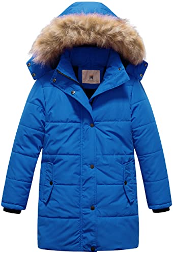 Creatmo Us Girl's Long Winter Coat Parka Soft Fleece Line Hooded Quilted Puffer Jacket Children Raincoats Blue 10/12 #TOP13
