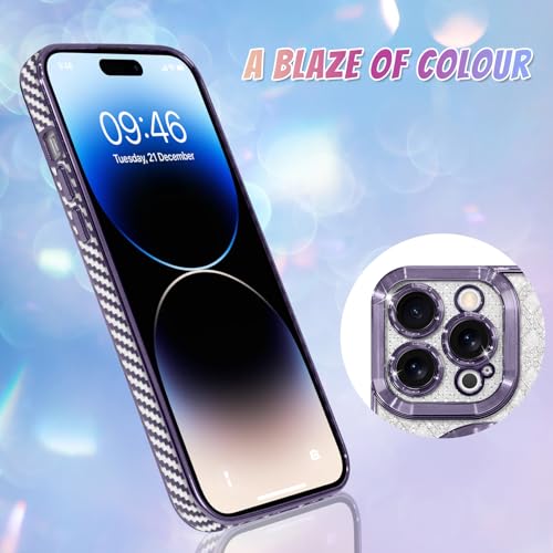 Bonoma Compatible with iPhone 14 Pro Max Case Support for MagSafe, Plating Heart Glitter Magnetic Checkered Case TPU Camera Protection Back Cover for Girls Women -Purple by Bonoma - Used condition - Image 2