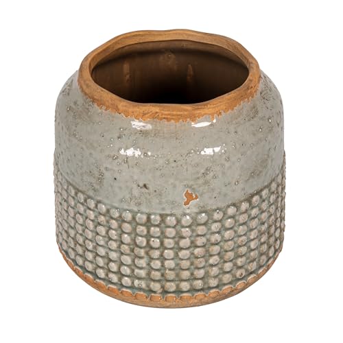 Creative Co-Op Round Terra-Cotta Hobnail Planter Vase with Heavily Distressed Finish