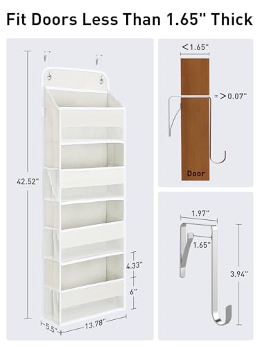 Image of Yecaye Over the Door Organizer, 35.2lbs Load Toy Stuffed Animal Storage, Bathroom Organizers and Storage for Nursery Newborn Baby Essential Stuff Dorm Room Essentials, Cream White 4 Tier