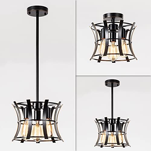 PLFANN Industrial Metal Ceiling Light with Hanging Kit, 28CMx26.5CM , Black and Bronze, No Assemble, Retro Ceiling Light and Pendant Light for Living Room Kitchen Bedroom Hallway (NO Bulb)