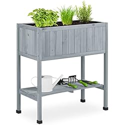 Relaxdays Huerto Urbano Madera, Bancal Alto, Jardinera, Balda de Herramientas, 80,5 x 74 x 38 cm, Jardín, Balcón, Gris, 80% 20% plástico
