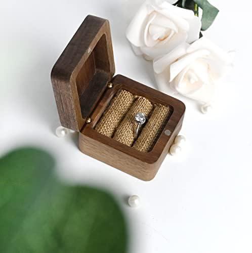 KOCAWIS Wooden Wedding Ring Box Ring Holder Case Engagement Ring Box Jewelry Boxes Storage Vintage Ring Holder with Magnetic Wedding Ring Pair Case for Proposal Engagement Gift Case Square Shape