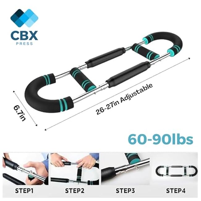 Twister Arm Trainer 60-90lb ¨C Adjustable Chest Workout Equipment, Power Twister Bar, Arm Strength Trainer for Home Workout, Portable Spring Resistance for Men & Women, Upper Body Fitness Equipment