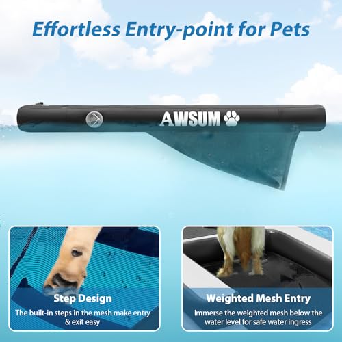 AWSUM Rampa de água inflável para cães Rampas flutuantes para cães de até 81 kg Cão na escada de águ