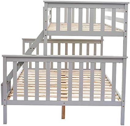 Triple Sleeper Bunk Beds, Single Top Double base bed | Solid Wood Frame, Children's Bed room Furniture, Wooden Bed Frame for Parents & Children (Grey)
