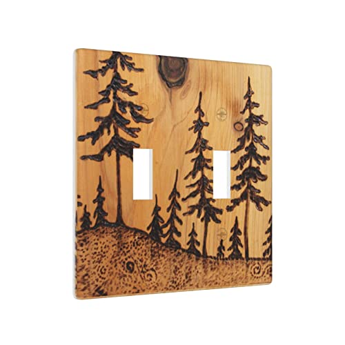 Hoibixe Pine Tree Wood Grain Light Switch Cover Double Toggle Decorative Funny Plastic Wall Plate Covers Outlet Cover Decor Print #TOP1