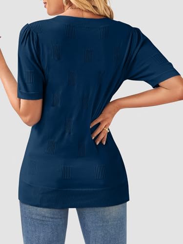 Image of ATHMILE Summer Tops for Women 2025 Short Sleeve V Neck Sweaters Dressy Casual Blouses Lightweight Thin Knit Fashion Shirts