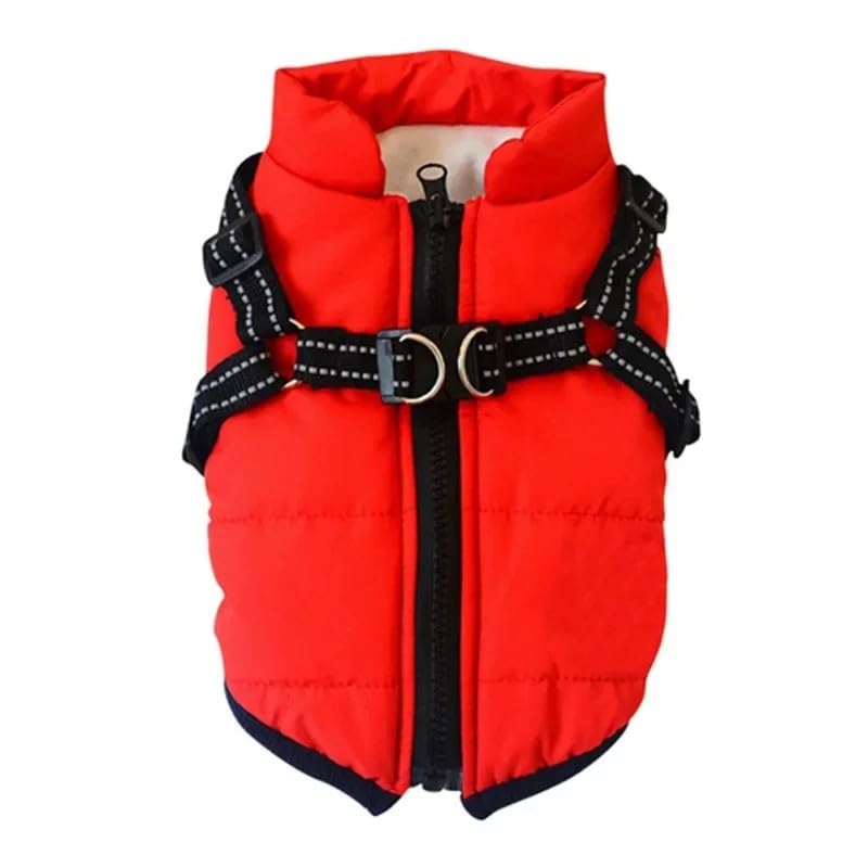 Soft And Comfortable Pet Snow Jacket Vest Autumn And Winter Warm Windproof And Waterproof Dog Coat With Harness,Red,XL