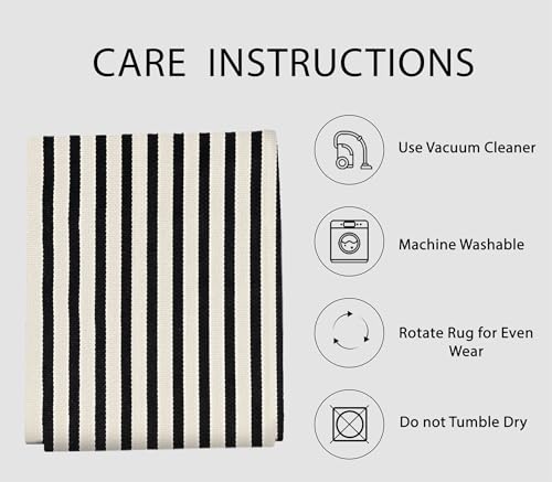 IOHOUZE Black Beige Striped Rug -3'x5' Front Door Rugs Outdoor, Washable Area Rug for Front Porch, Spring Summer Welcome Mats Outdoor Indoor, Doormat for Entryway Porch Entrance by IOHOUZE - Image 5