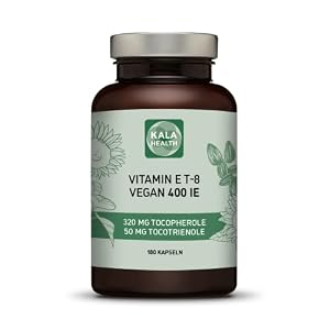 Kala Health Vitamin E 400 IE Vegan – alle 8 Alpha + Beta + Gamma + Delta Tocotrienol und Alpha + Beta + Gamma + Delta Tocopherol – Vitamin E Tocopherol und Tocotrienol kapseln