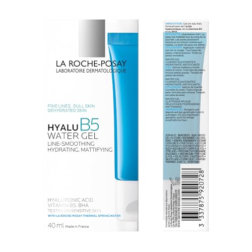 La Roche-Posay, Hyalu B5, Gel-en-Eau Lissant, Hydratant et Matifiant, Anti-Rides, Soin Visage, Enrichie en Acide Hyaluronique, Vitamine B5 et BHA, Tous Types de Peaux, 40 ml