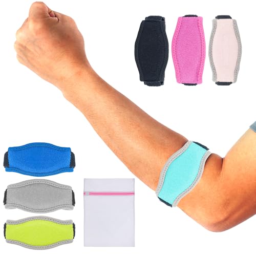 360 RELIEF Tennis & Golfers Elbow Support Brace - Padded Adjustable Strap for Men & Women | Pain Relief Injury Tendonitis Arthritis Basketball Weightlifting | Single Aqua Blue with Mesh Laundry Bag |