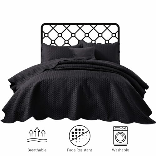 IR Imperial Rooms Twin Quilt Bedding Set (68” x 86”) - Bulk Pack of 10 Wholesale for Hotels, Guest Bedroom & Airbnbs - Lightweight Microfiber Reversible Embossed Quilts Bedspreads (Black)