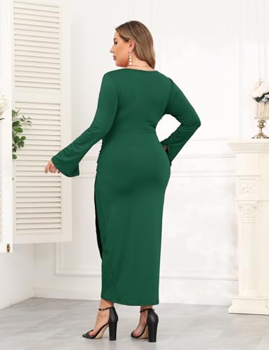 Image of ZOMVA 2024 Plus Size Cocktail Dress Comfortable Bell Sleeves Wedding Guest Square Neck Semi Formal