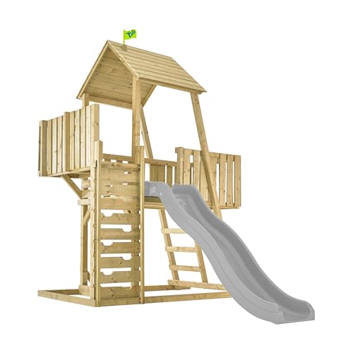 Image of TP Toys Kingswood Wooden Climbing Frame Tower - With Two Spacious Platforms, A Lookout, An Internal Access Ladder, A Climbing Wall And Integral Shaded Sandpit. Made From FSC Certified Wood. 3 Years+