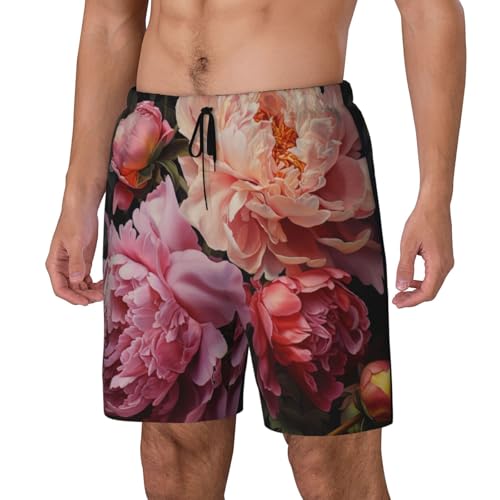 Garden Peony Built-in Compression Lining Men's Double Swim Trunks Shorts Beach Shorts with Two Pockets2