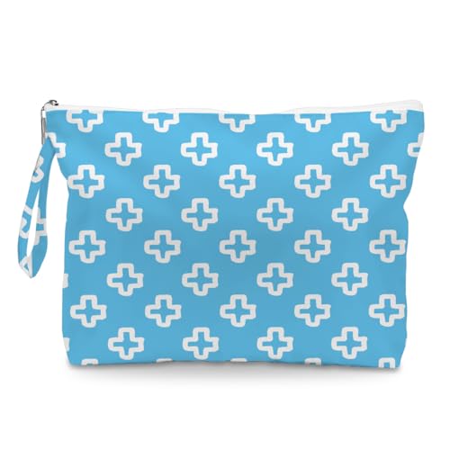 Wet Dry Bag, Wet Bag for Swimsuit, Diaper Sunscreen Large Zipper Pouch Waterproof Pouch, Beach Bags for Women, Blue Background With Cross Pattern, Gifts for Ladies Girls Friends Colleagues and Sisters