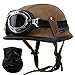 Produktbild Motorradhelm Wehrmachtshelm Retro Leder Halbschalenhelm mit Fliegerbrille Erwachsene Herren Damen Brain-Cap Jet-Helm DOT/ECE Genehmigt (Color : Brown, Size : XL/X-Large 61-62cm)