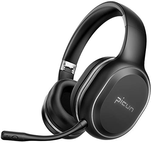 Picun P80-XH Wireless Bluetooth Headphones, Dual Drivers Over-Ear Headphones with CVC 8.0 Mic, Hi-Fi Stereo Vibration Sound, 40H Playtime, Low Latency Headset for Gaming, Home Office, Travel, Black