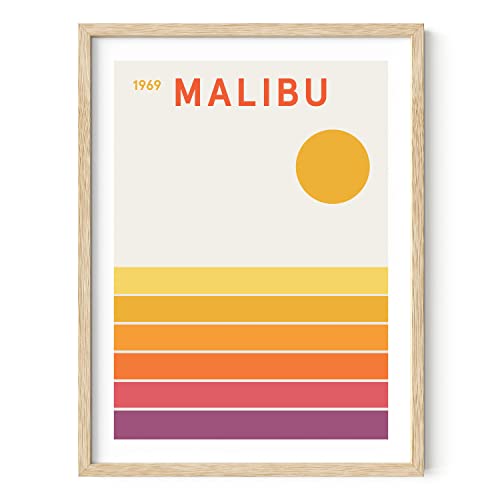HAUS AND HUES Vintage California Travel Wall Art - Geometric orange print, bringing a retro and travel-inspired touch to your room decor (Beige Frame, 12x16)