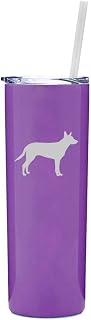 20 oz Skinny Tall Tumbler Stainless Steel Vacuum Insulated Travel Mug With Straw Australian Kelpie (Purple)