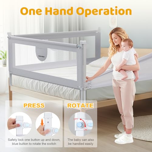 omzer Bed Rail for Toddlers - 3 Sides Safety Baby Bed Rail Guard with Child Lock, Infants Height Adjustment Queen Size Bed Rail for Toddlers,78.74\"X78.74\"X59\" - Thumbnail 6