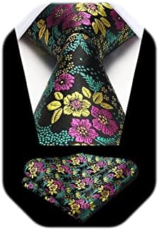 HISDERN Men's Wedding Tie and Handkerchief Houndstooth Check Plaid Tie Party Business Formal Necktie & Pocket Square Set
