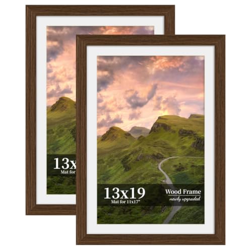 SZYUU 13x19 Picture Frame Set of 2, Wood Frame with Real Glass, Wide Border