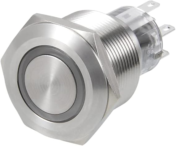 Uxcell Momentary Metal Push Button Switch 22mm Mounting Dia DPDT 2NO 2NC 24V Blue LED Light
