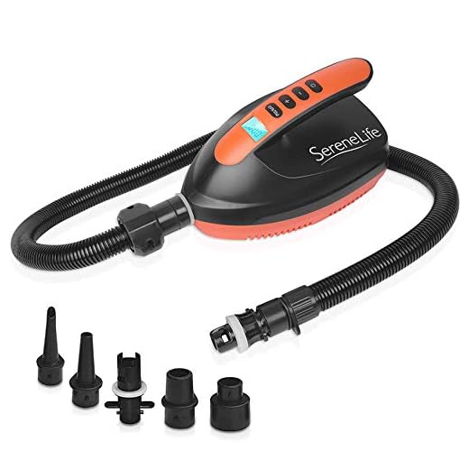 SereneLife Digital Electric Air Pump Compressor - 110W Rechargeable Quick Air Inflator w/ LCD, 0-16 Adjustable PSI, For Inflatable SUP Stand Up Paddle Board / Boat, Water Sports Inflatables-SLPUMP25