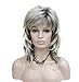 Kalyss Women's Wig with Hair Bangs Mixed Grey Blonde Color Wig Realistic Dark Roots Layered Wigs Shoulder Length Premium Synthetic Hair Wig for Women