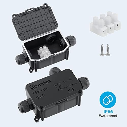 AVARTEK - IP66 Junction Box Waterproof, 3-Way Outdoor Extension Electrical Cable Protector, PG9 Connector Gland, Cable Diameter Ø 4mm-8mm (Black)