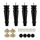 Maricome Furniture Legs 8 inches Set of 4 Pre-drilled M8 Bolt Wood Bun Replacement Legs for Sofa Couch Cabinet Chair Black Solid Round Turned Screw in