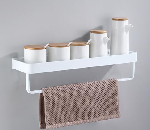 AJINGELA Scaffale sospeso da parete in metallo, bianco, mensole da bagno salvaspazio antiruggine, extra forte, con barra porta asciugamani (50 cm)